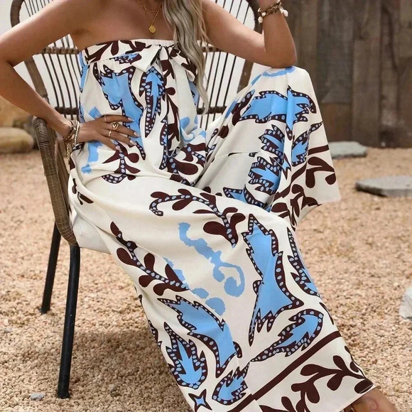 Multicolor Boho Women's Random Floral Summer Holiday Strapless Jumpsuit - Picture 3 of 6